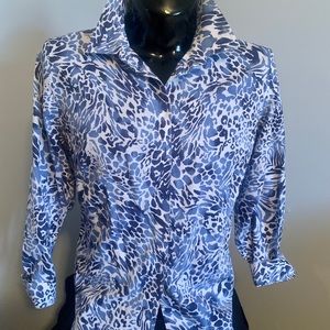 Chicos Blue Leopard No-Iron Blouse